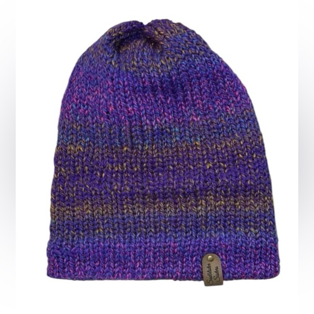 Sadblister sisters beanie purple multi color, hand knit